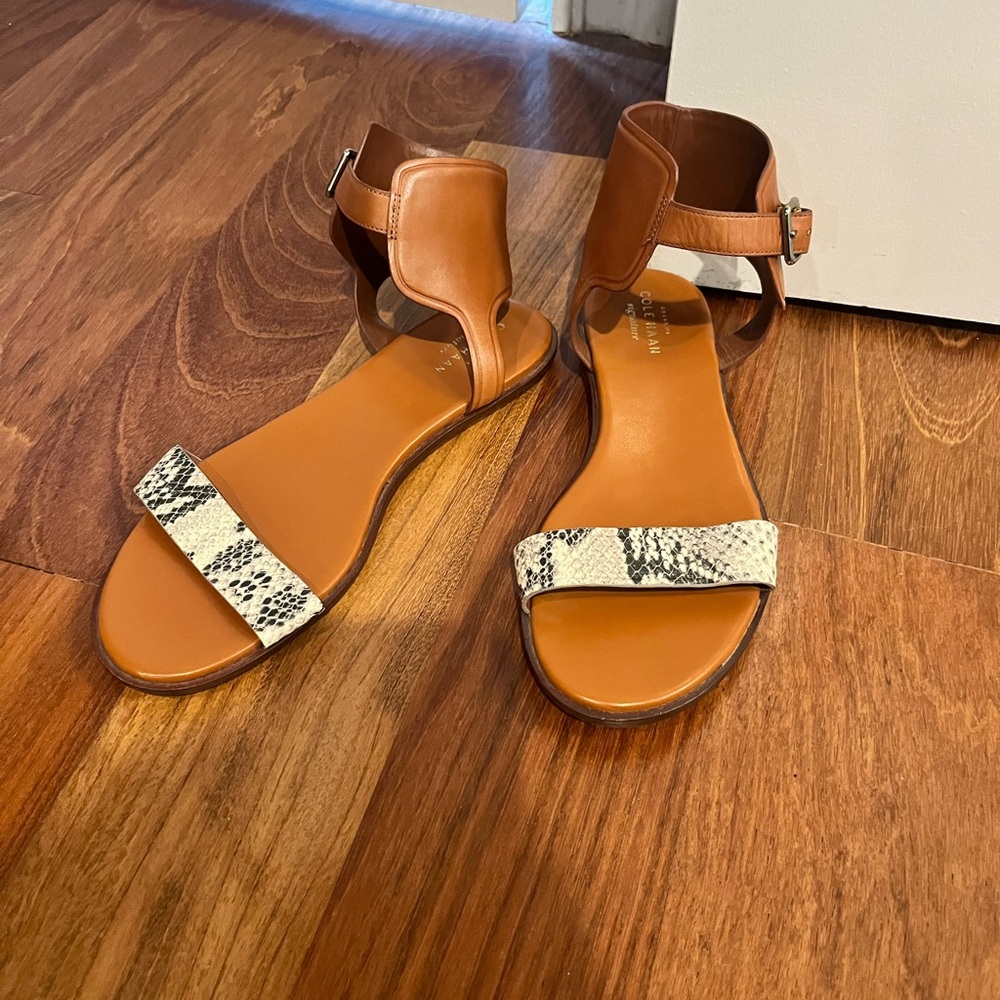 Cole Haan Tan and Snake Print Sandals